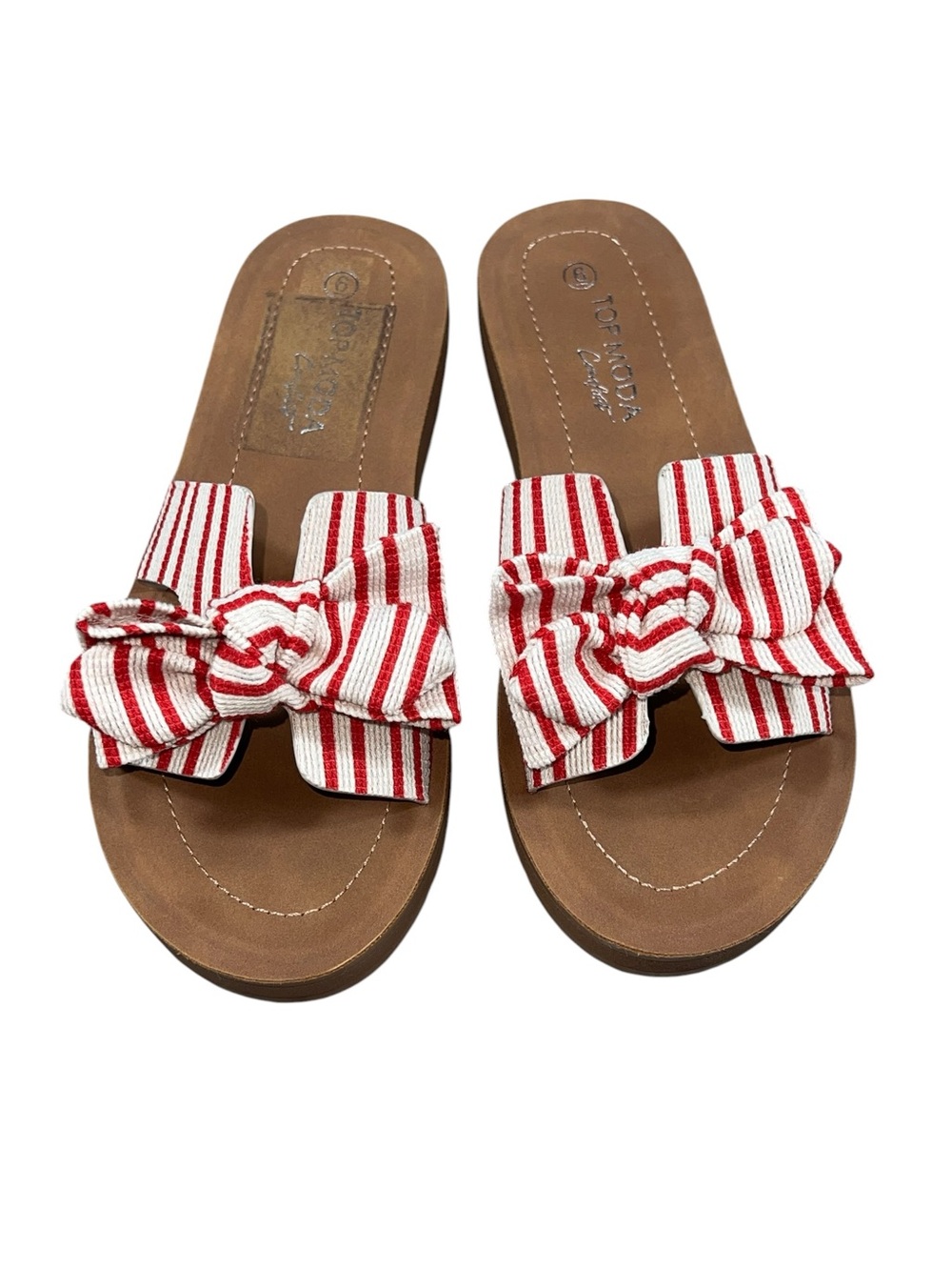 TOP MODA PENNY-2 striped bow slide sandals red/white EUC size 6